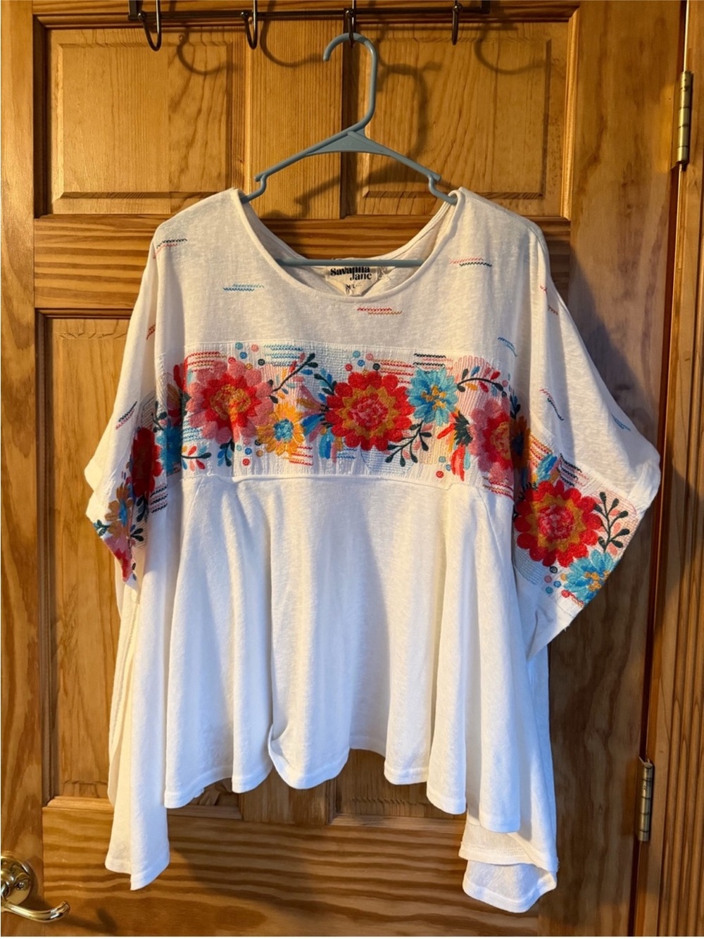 Savanna Jane White Tunic with Red & Blue Floral Embroidery